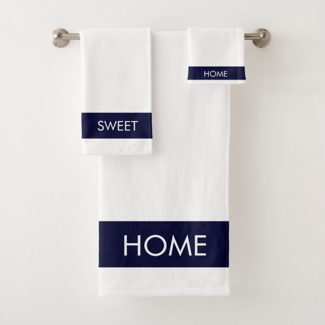 Bicycle Zuhause Sweet Zuhause auf Navy Blue & Whit Badhandtuch Set (Insitu)
