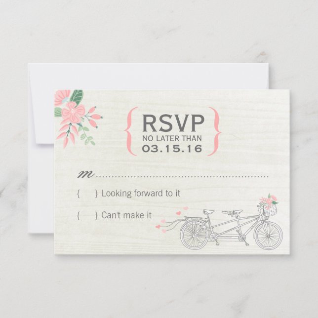 Bicyclette en tandem mignonne Cartes RSVP avec fle (Devant)