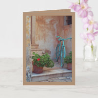 Bicyclette Et Géranium Posé Carte de voeux Pliée