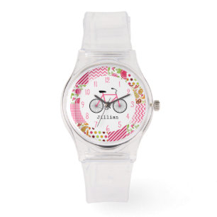 Bicyclette et montre roses de motif de patchwork