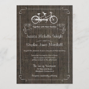 Bicyclette pour deux invitations en bois rustiques