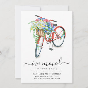 Bicyclette rouge Floral Panier Moving Faire-part