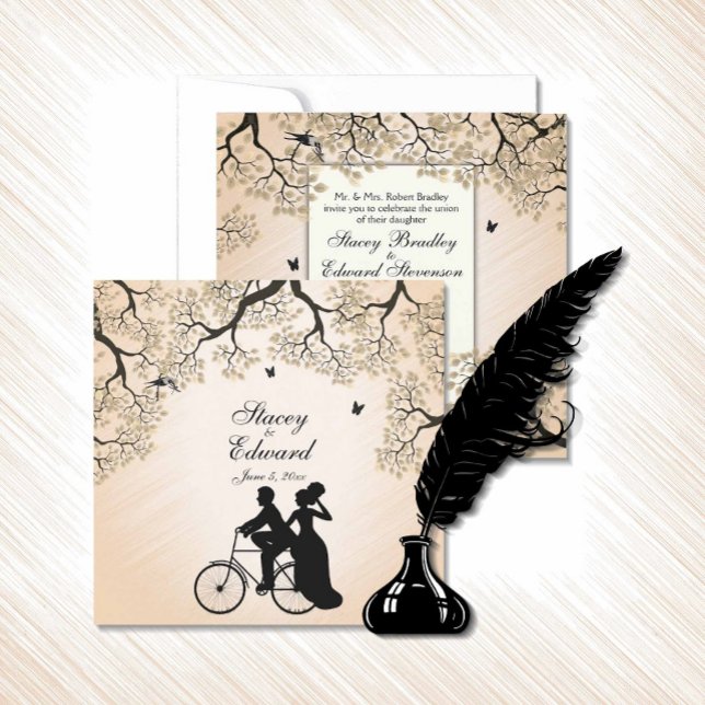 Bicyclette thème Faire-part de mariage (Quaint bicycle wedding invitation)