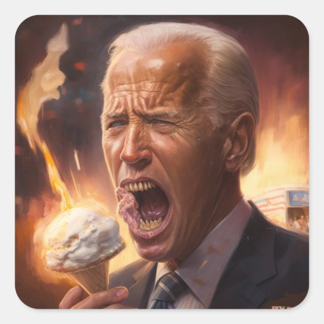 Biden frisst Eis, während die Welt brennt Quadratischer Aufkleber (Vorderseite)