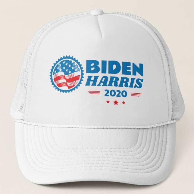 Biden Harris 2020 Flag Siegel White Truckerkappe (Vorderseite)