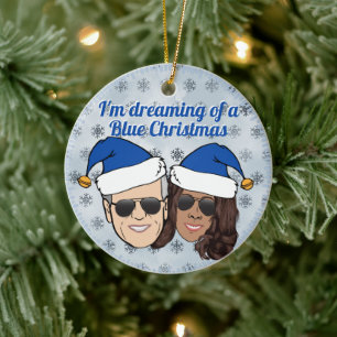Biden Harris Election Blauer Weihnachtstext Keramik Ornament