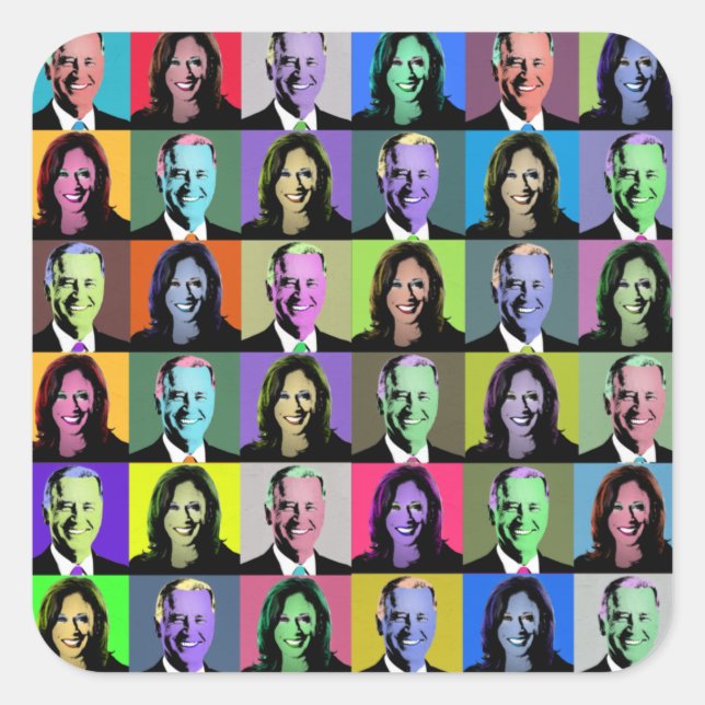 Biden Harris Pop Art (36 Farben) Quadratischer Aufkleber (Vorderseite)