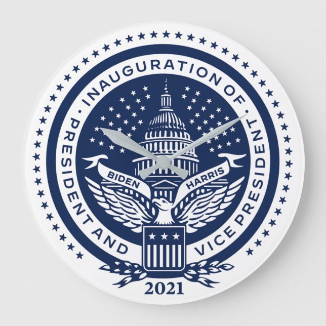 Biden Harris President Inaugural Logo Inauguration Große Wanduhr (Vorderseite)