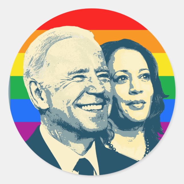 BIDEN HARRIS PRIDE ABZEICHEN LARGE RUNDER AUFKLEBER (Vorderseite)