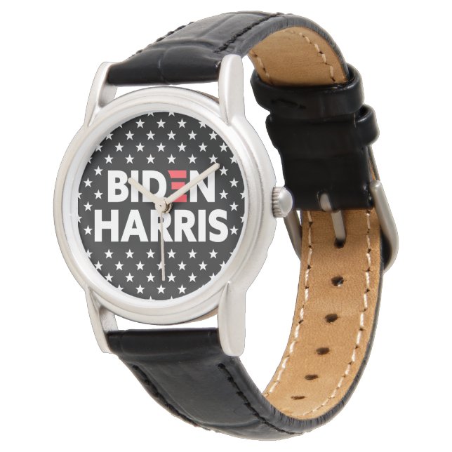 Biden / Harris Stars Pattern Schwarz Armbanduhr (Schrägansicht)
