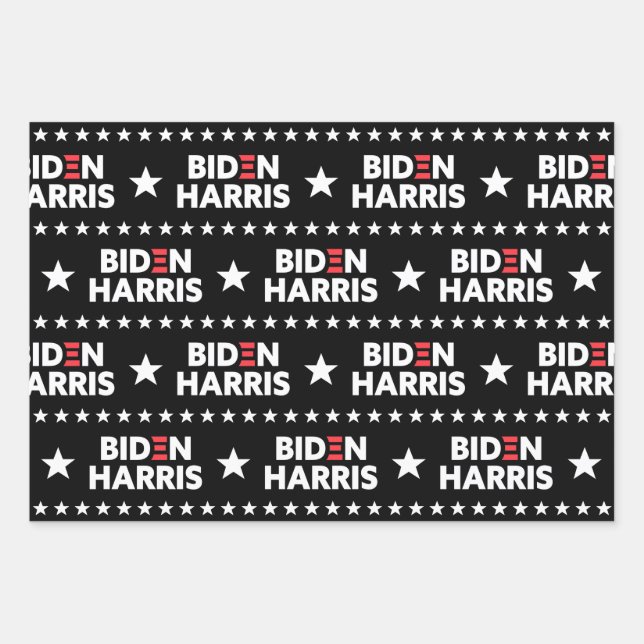 Biden/Harris-Sterne-Muster Schwarz-Weiß Geschenkpapier Set (Vorderseite)