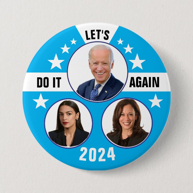 Biden Harris und AOC 2024 Button (Vorderseite)