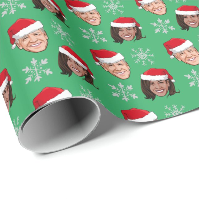 Biden Harris Weihnachtsmannmütze Pattern Geschenkpapier (Rolleneckpunkt)