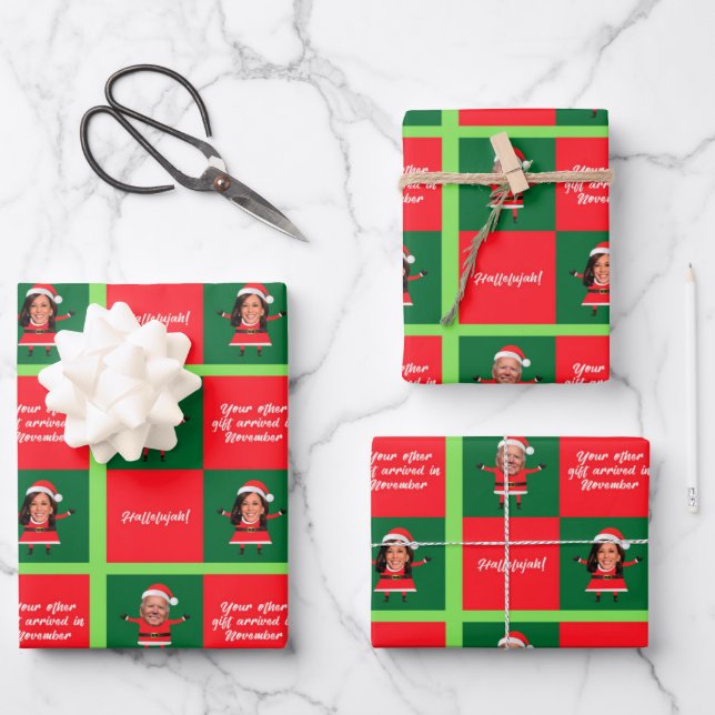 Biden und Harris Weihnachtswrapping Paper Geschenkpapier Set (Vorderseite)