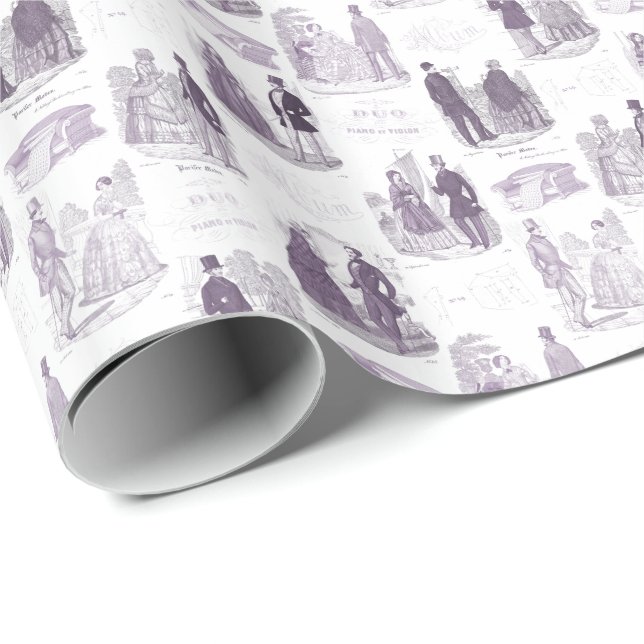 Biedermeier Mode-Vintage Flieder und weißes Toile Geschenkpapier (Rolleneckpunkt)