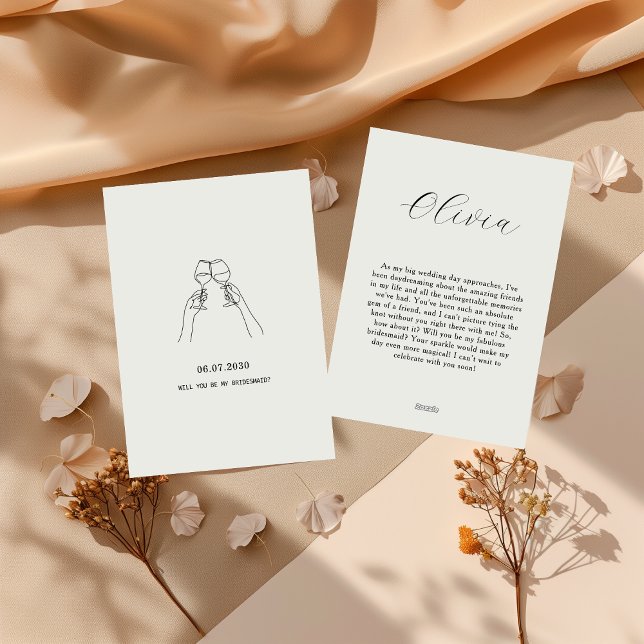 Biege Minimal Be My Bridesmaid Invitation Einladung (Von Creator hochgeladen)
