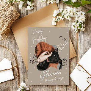 Biege moderne Tier-Foto-Geburtstagskarte Einladung