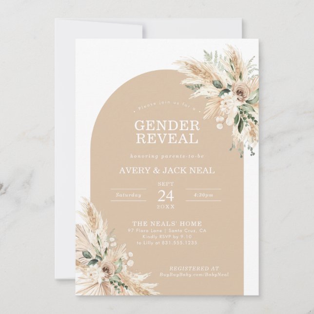 Biege Pampas Grass Baby Gender Reveal Einladung (Vorderseite)