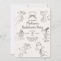 Biege Retro Cocktail Party Bachelorette Einladung