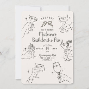 Biege Retro Cocktail Party Bachelorette Invitation