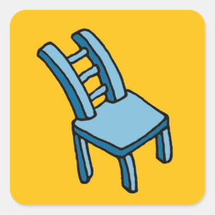 Biegsamer blauer Stuhl Cartoon-Illustration Quadratischer Aufkleber