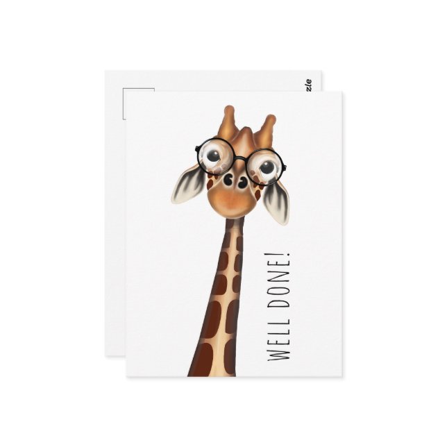 Bien Fait ! Carte postale - Giraffe Studieuse (Devant/Arrière en situation)