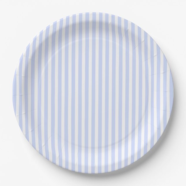 Biender Baby Blue Pale Sky Blue and White Strip Pappteller (Vorderseite)