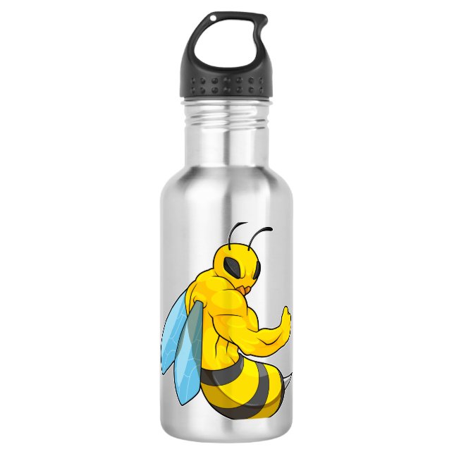 Biene als Bodybuilder Edelstahlflasche (Vorderseite)