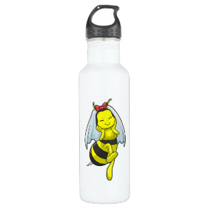 Biene als Braut bei Hochzeit mit Schleier Edelstahlflasche
