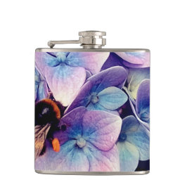 Biene auf blauen und violetten Blumen Flachmann