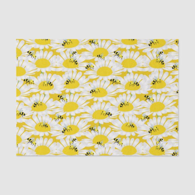 Biene auf Blume Gewebepapier - Gelber Hintergrund Seidenpapier (Vorderseite)