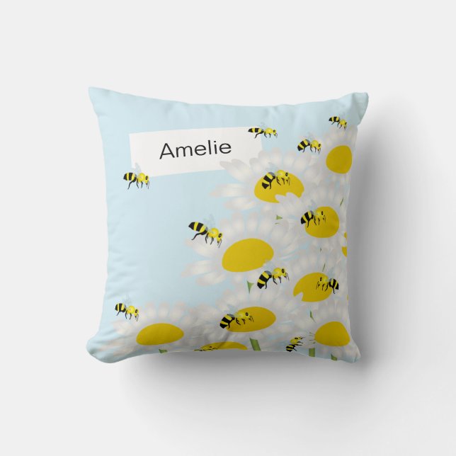 Biene auf Blume Pillow - Blue Background Kissen (Vorderseite)