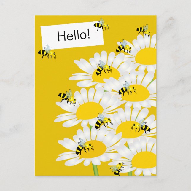 Biene auf Blume Postkarte - Gelber Rückgrat (Vorderseite)