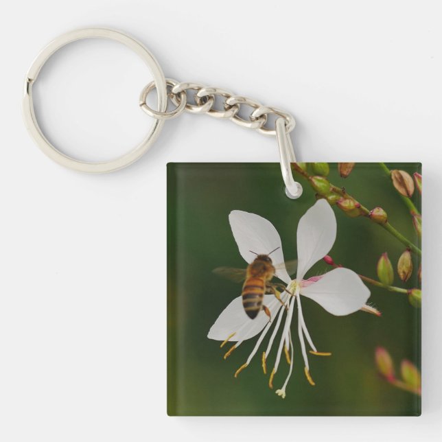 Biene auf Blume Schlüsselring (Vorderseite)