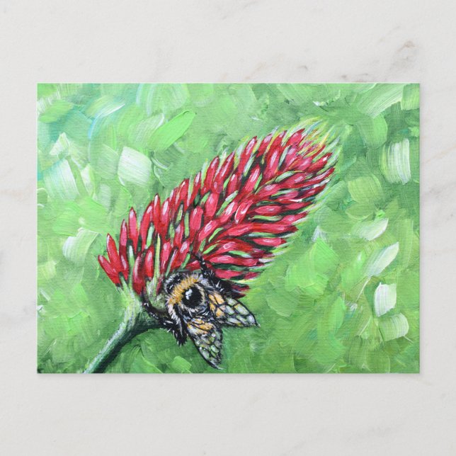 Biene auf Crimson Clover Painting Postkarte (Vorderseite)