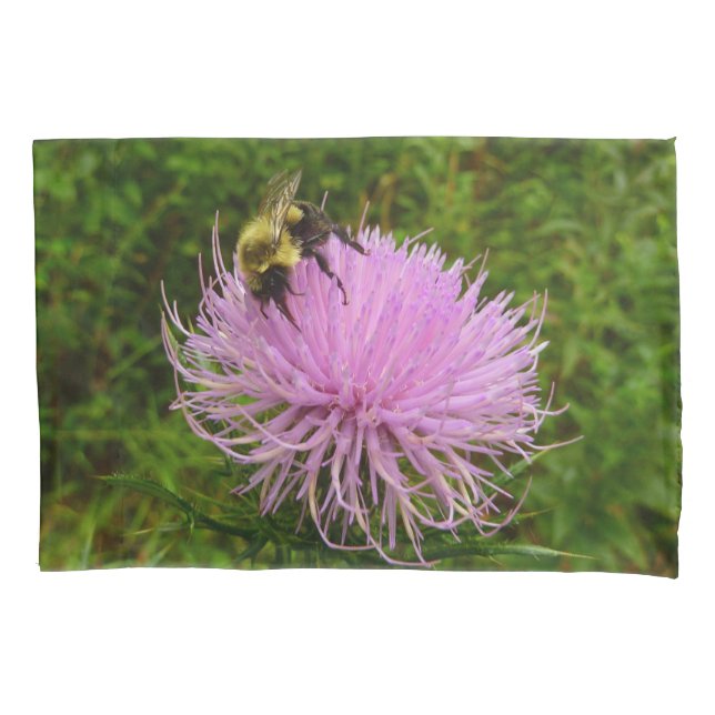 Biene auf der Blume Thistle Nature Kissenbezug (Vorderseite)