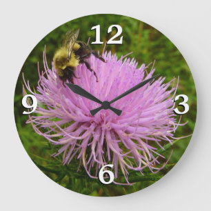 Biene auf Distelblüten-Natur Große Wanduhr