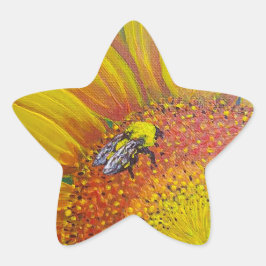 Biene auf einem Sonnenblumenkleber Stern-Aufkleber