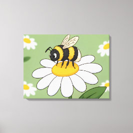 Biene auf einem weißen Gänseblümchen-Leinwanddruck Leinwanddruck