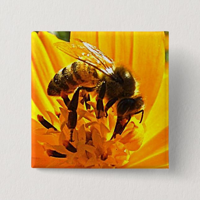Biene auf einer Blume Button (Vorderseite)