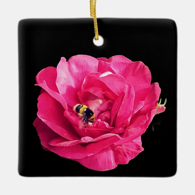 Biene auf einer rosa Blume Keramikornament (Vorderseite)