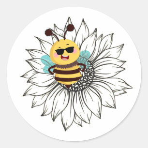 Biene auf einer Sonnenblume Runder Aufkleber