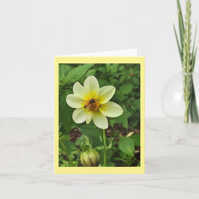Biene auf gelber Dahlia-Blume Ankündigung (Vorderseite)