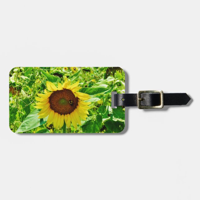 Biene auf gelber Sonnenblume Gepäckanhänger (Vorderseite horizontal)