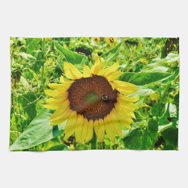 Biene auf gelber Sonnenblume Handtuch (Horizontal)
