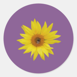 Biene auf gelber Sonnenblume mit lila Hintergrund Runder Aufkleber
