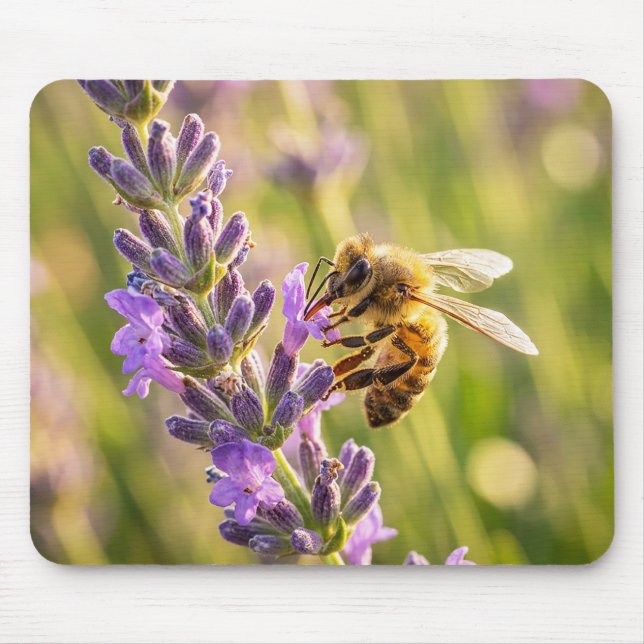 Biene auf Lavendel Mousepad (Vorne)