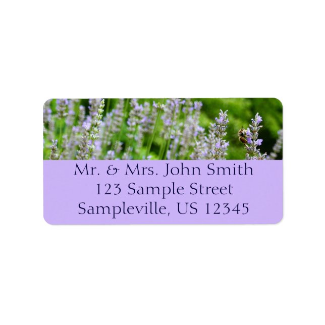 Biene auf Lavender Summer Floral Adressaufkleber (Vorne)