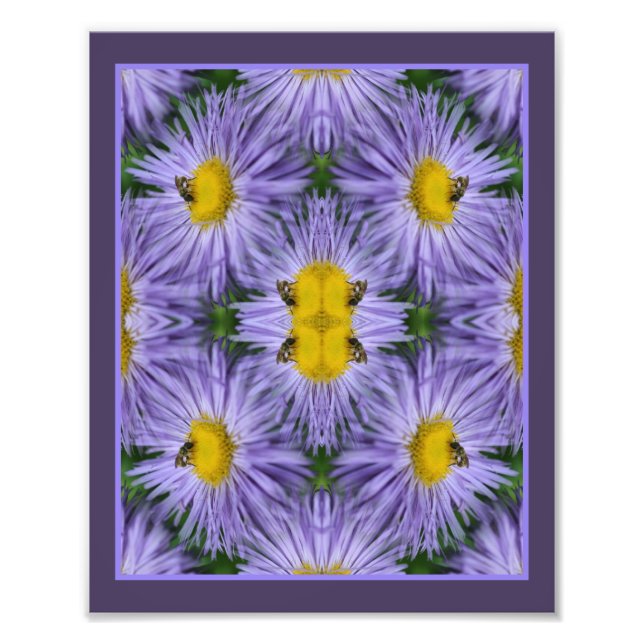 Biene auf Lila Aster-Blume Natur Abstrakt Fotodruck (Vorne)