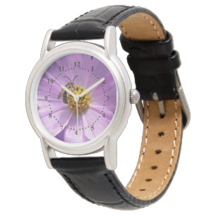 Biene auf lila Blume Armbanduhr
